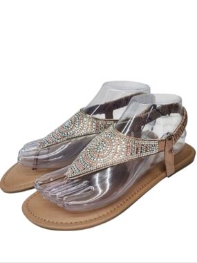 Rue21 Thong Sandals Womens 7 Stone Embellished Flat Elastic Strap Summer Casual